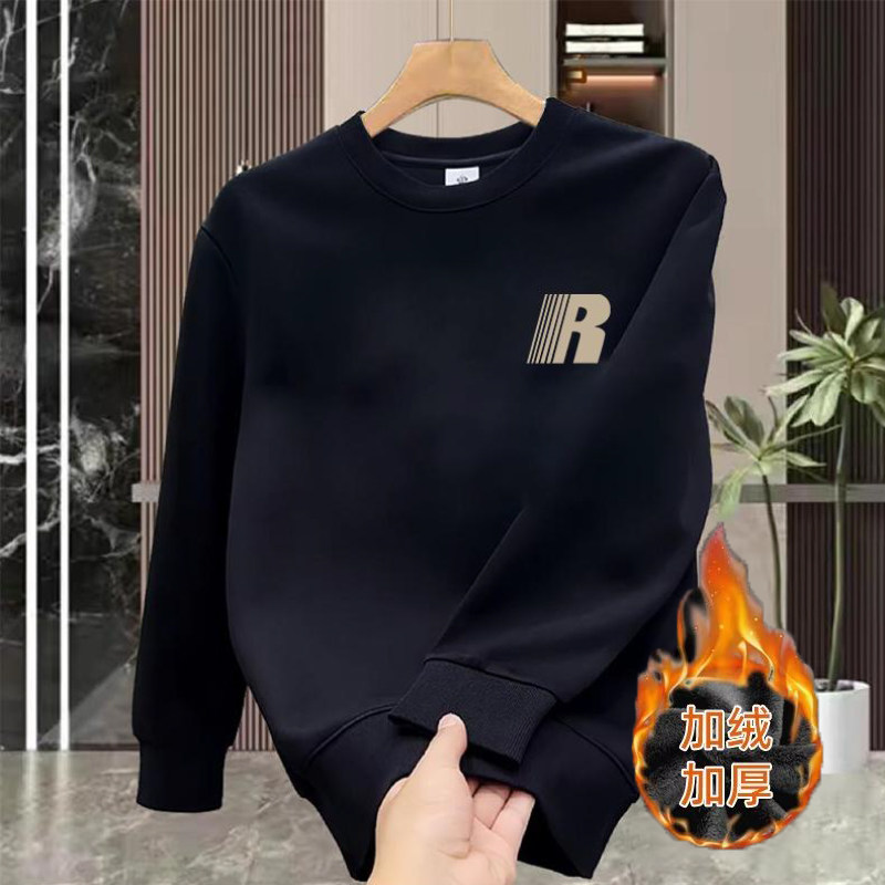 圆领卫衣男士秋季潮牌宽松休闲字母印花秋冬加绒加厚男装套头上衣