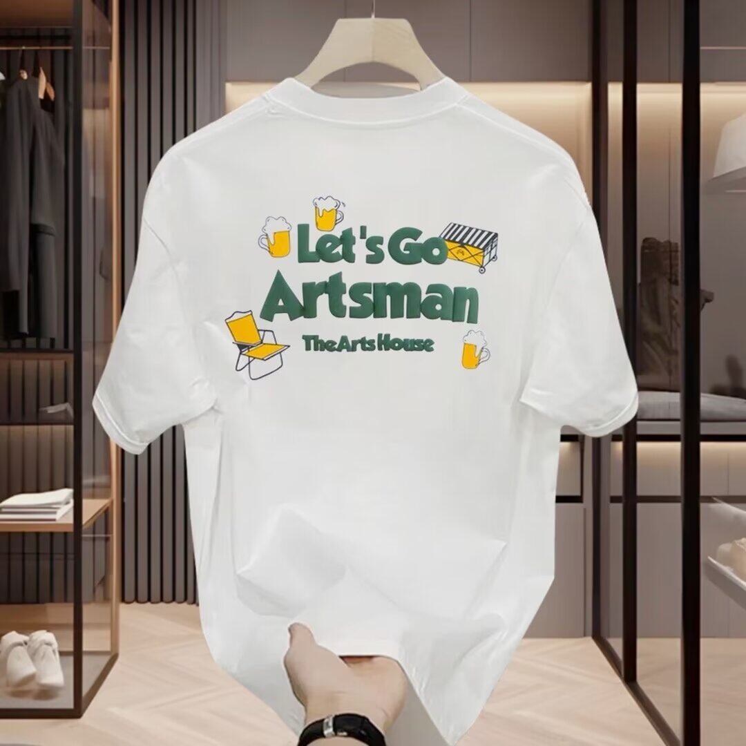 趣味啤酒印花重磅T恤男夏季2026新款男纯棉潮流短袖宽松男生体恤