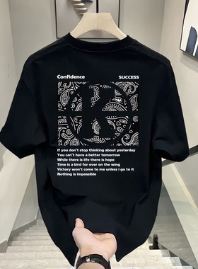 港风短袖男夏季宽松纯棉美式t恤男生新款潮牌潮流男款情侣装半袖