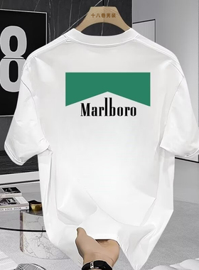 潮牌重磅纯棉短袖T恤男士2025夏季新款ins风格时尚万宝路印花上衣