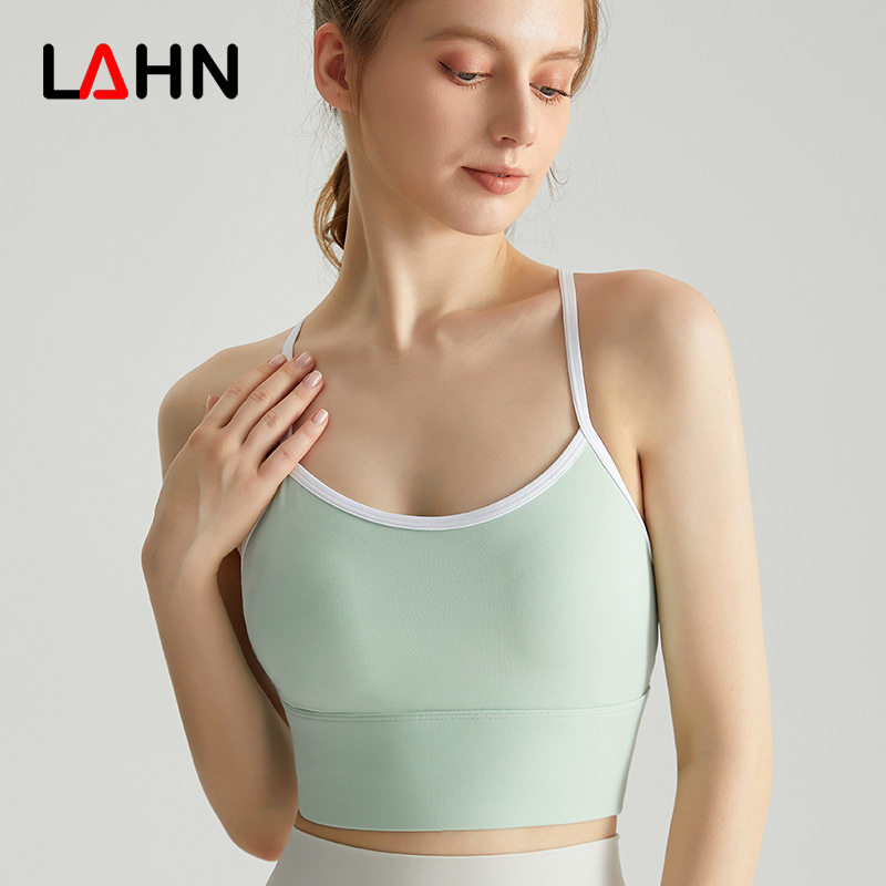 健身撞色运动吊带背心女带胸垫外穿一体杯防震交叉美背瑜伽内衣夏