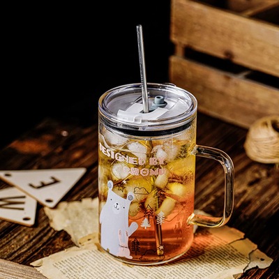 高硼硅玻璃带把吸管杯大容量