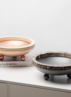 高端版现代轻奢创意树脂三角果盘摆件意式软装客厅茶几桌面收纳