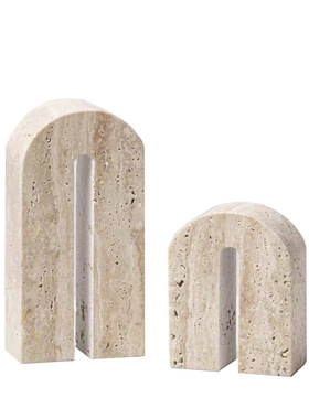 创意天然大理石米白洞客厅书架电视柜书立书房收纳桌面样板间摆件