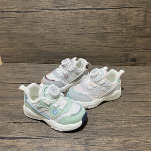 24春秋款儿童男女童机能鞋软底透气防滑双网面按钮宝宝运动学步鞋