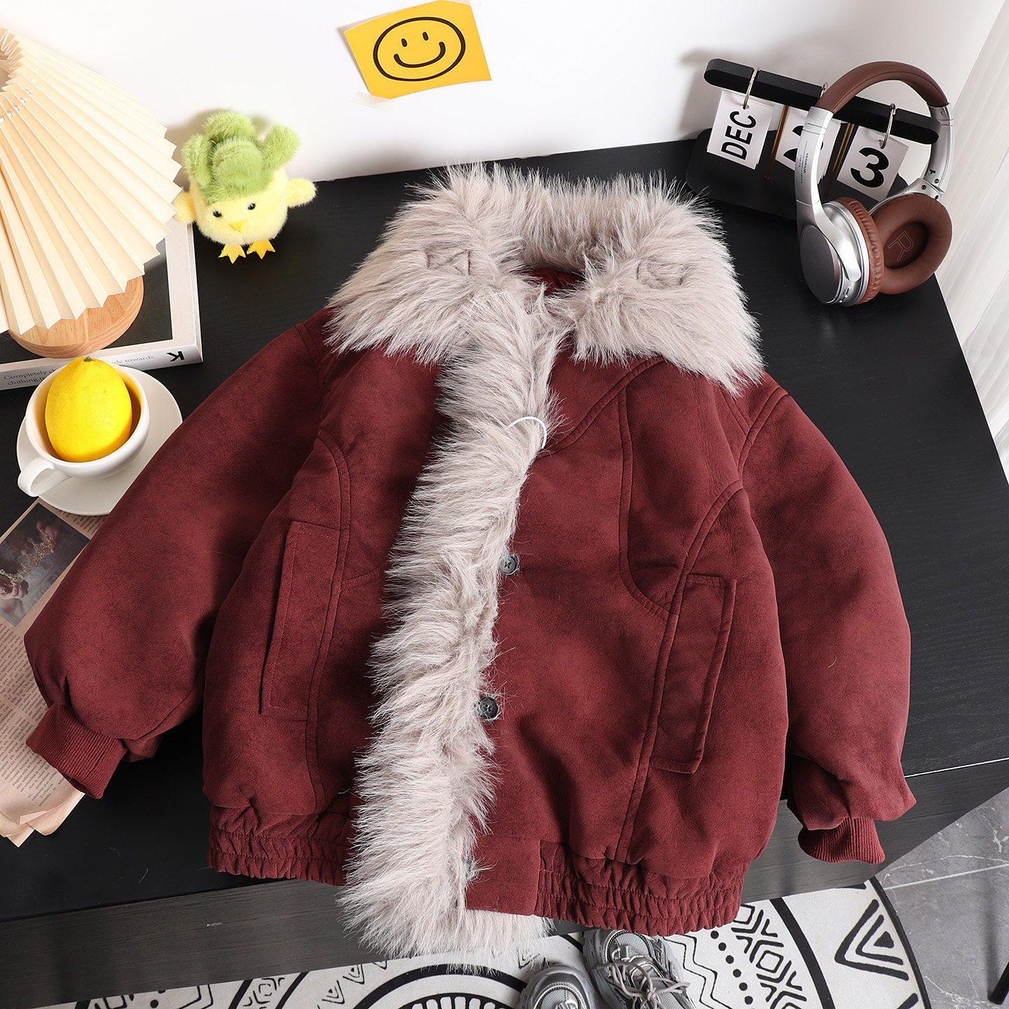 男童冬季麂皮绒夹棉外套中大童加厚一体皮毛棉服夹克2025新款冬装