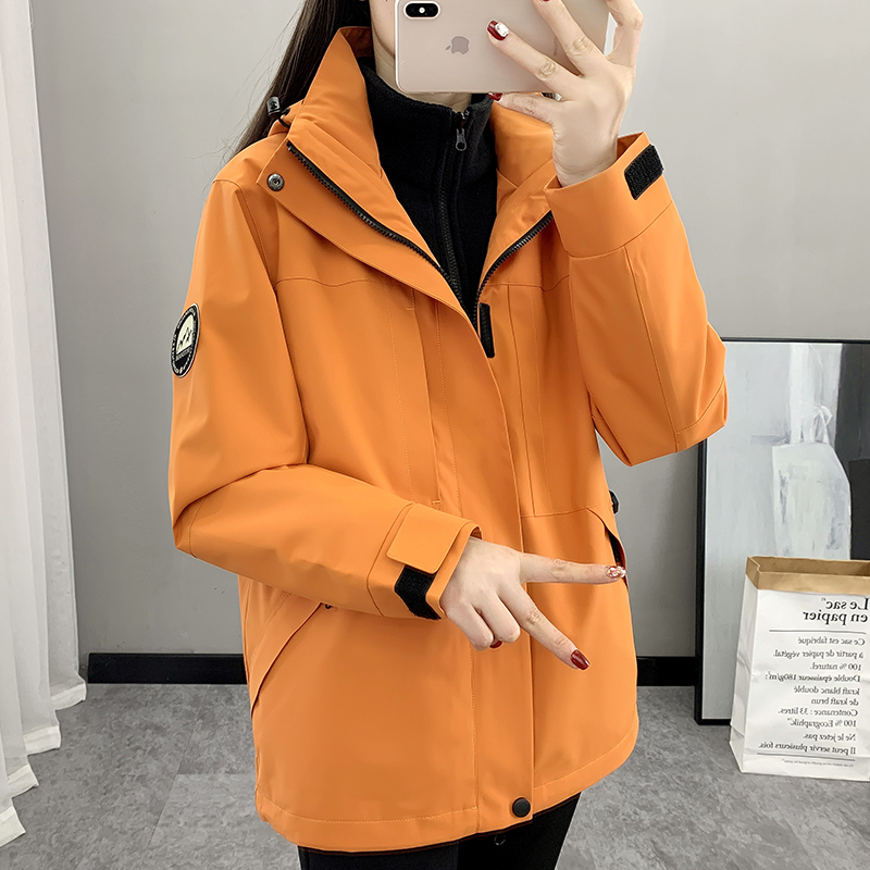 橙色冲锋衣外套女款2025秋冬新款三合一小个子防风防水风衣情侣