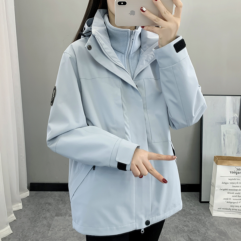 月光蓝冲锋衣外套女款2025秋冬新款三合一小个子防风防水风衣情侣