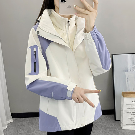 冲锋衣外套女款2025秋冬新款三合一可拆卸防风防水保暖滑雪风衣男