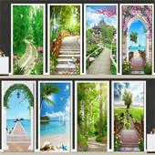 风景门贴纸自粘墙贴装 饰翻新衣柜门卫生间玻璃木门卧室整张全贴