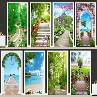 风景门贴纸自粘墙贴装饰翻新衣柜门卫生间玻璃木门卧室整张全贴