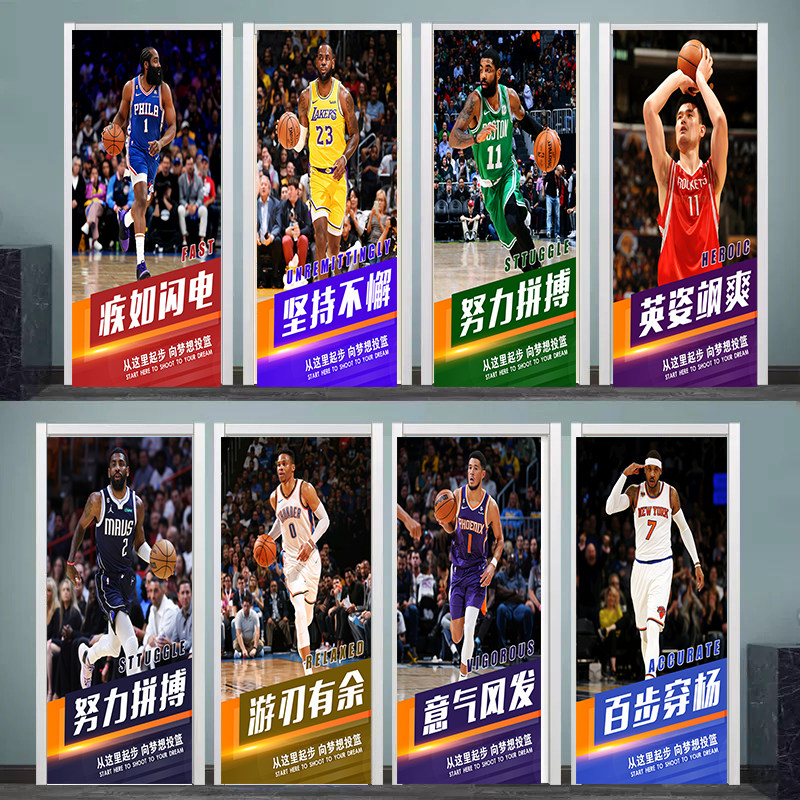蓝球体育明星NBA卧室男孩房间科比门贴自粘木门翻新贴纸玻璃橱柜