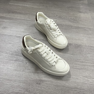 小白鞋 M原单女鞋 头层牛皮圆头低帮前系带平底拼色休闲板鞋