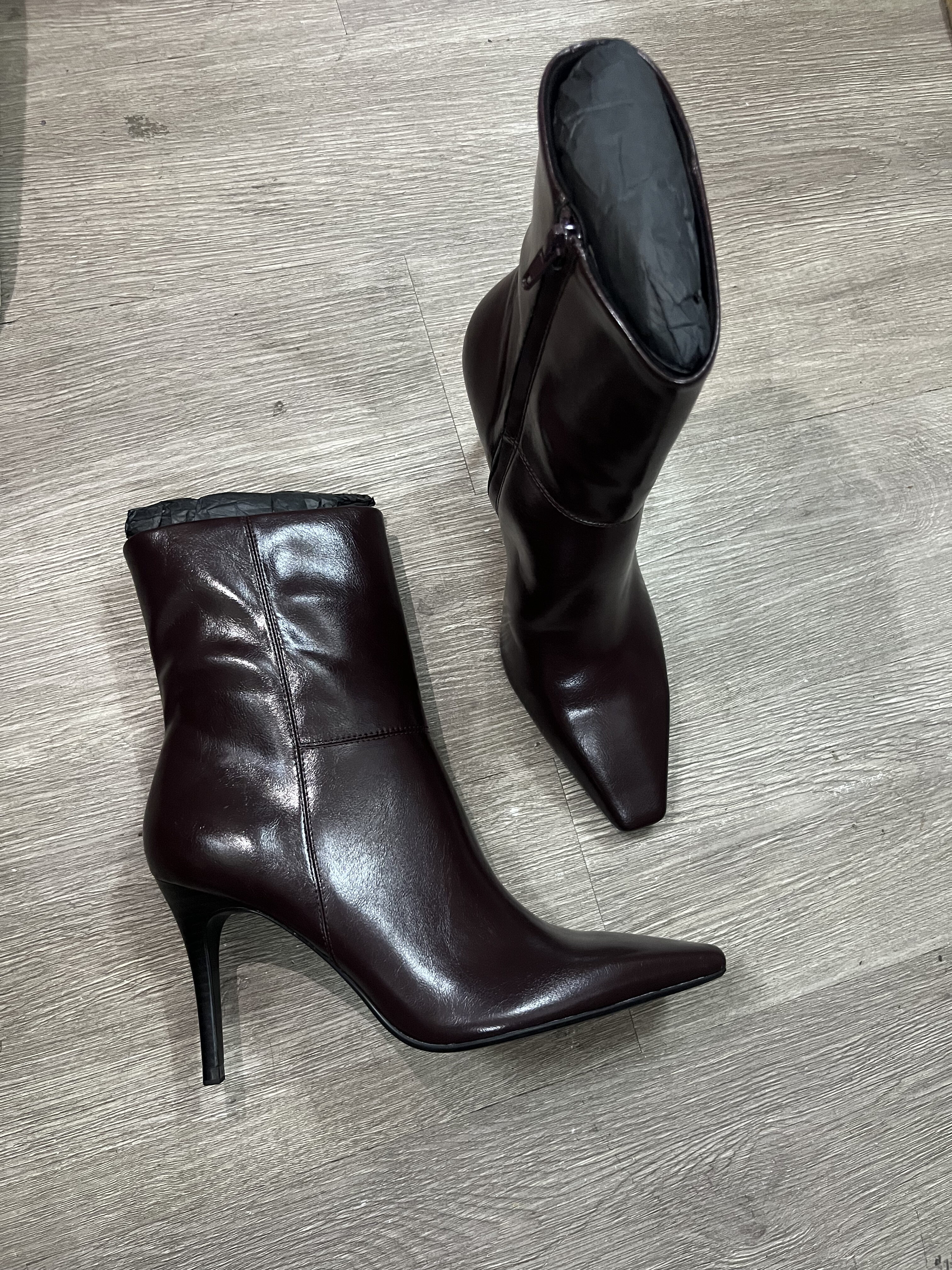 外贸原单牛皮小方头 女靴新款气质尖头纯色9cm细高跟