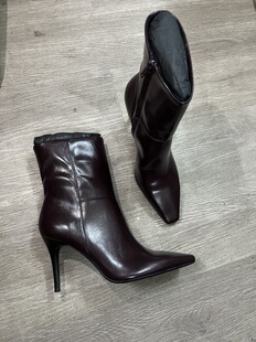 外贸原单牛皮小方头 气质尖头纯色9cm细高跟 女靴新款