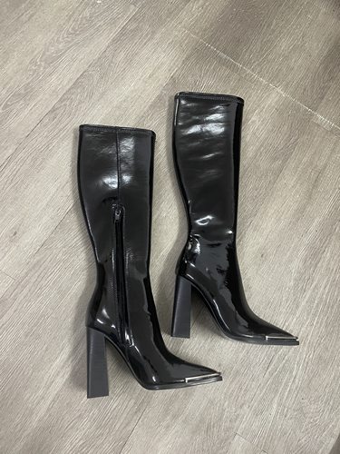 外贸原单 高品质牛皮高跟方头长筒靴35码
