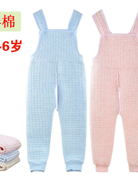 宝宝背带保暖裤内穿夹棉儿童护肚裤子纯棉开裆内裤三层保暖背心式