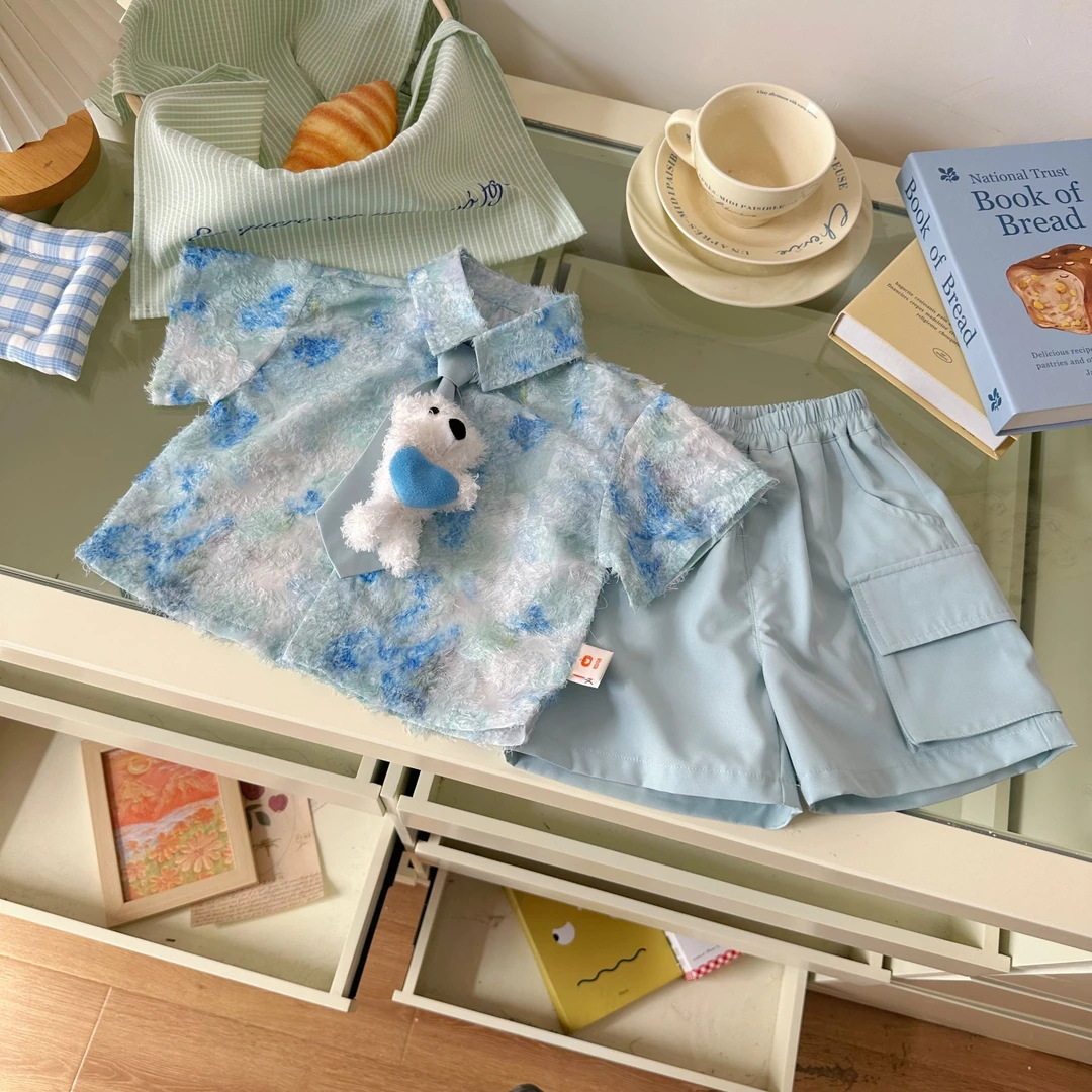 男童套装2025夏季新款港风衬衫玩偶领带炸街短袖男宝宝,童装/婴儿装/亲子装,儿童运动套装,淘宝优惠券,粉丝福利购,淘宝优惠卷