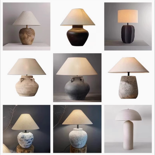 侘寂风陶瓷台灯民宿手工陶罐设计师摆件日式风客厅卧室装饰台灯具