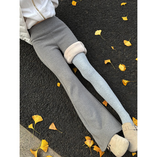 高腰休闲小个子加绒加厚喇叭卫裤 2025新款 子女冬季 灰色微喇运动裤