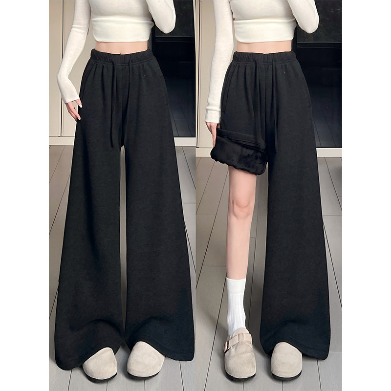 宽松慵懒垂感高腰显瘦毛呢阔腿裤黑灰色糯米裤女秋冬2026新款加绒,女装/女士精品,休闲裤,淘宝优惠券,粉丝福利购,淘宝优惠卷