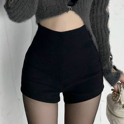 秋冬季配靴子高腰a字黑色短裤女外穿紧身性感辣妹小个子百搭热裤