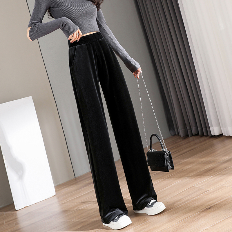 高腰垂感直筒长裤休闲显瘦垂感丝绒拖地裤子春秋季金丝绒阔腿裤女