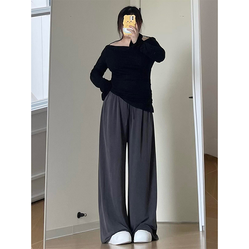 大码灰色糯米裤女秋冬梨型身材胖mm显瘦小个子垂坠感软糯休闲裤子
