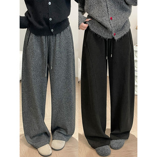 加绒加厚秋冬毛呢弯刀裤女梨形报恩裤高腰垂感显瘦小个子阔腿裤子