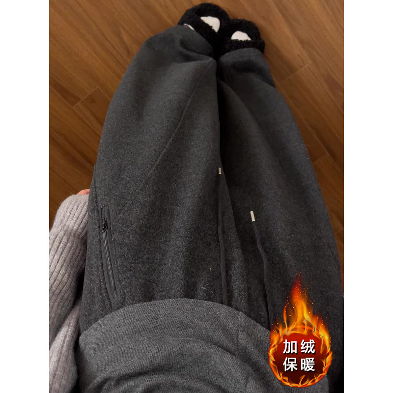 休闲弯刀香蕉卫裤女冬季黑灰色加绒毛呢云朵裤慵懒宽松阔腿裤运动,女装/女士精品,休闲裤,淘宝优惠券,粉丝福利购,淘宝优惠卷