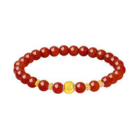 Chow Tai Fook Gold bracelet and Hetian jade bracelet for women, pure gold fortune-telling beads, red agate, Happy persimmon continuous birthday gift thumbnail 2