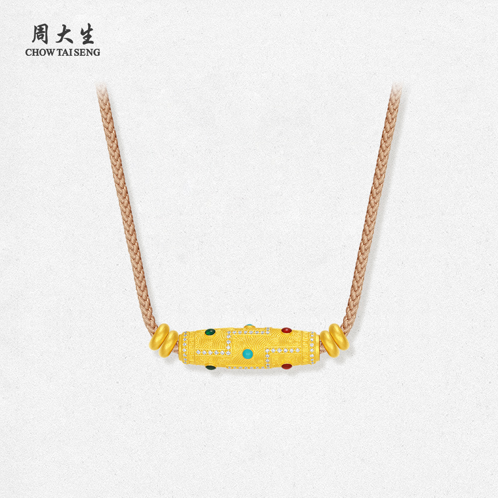 周大生吉祥布达拉系列足金九眼天珠吊坠黄金点钻古法挂坠生日礼物