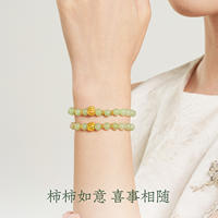 Chow Tai Fook Gold bracelet and Hetian jade bracelet for women, pure gold fortune-telling beads, red agate, Happy persimmon continuous birthday gift thumbnail 7