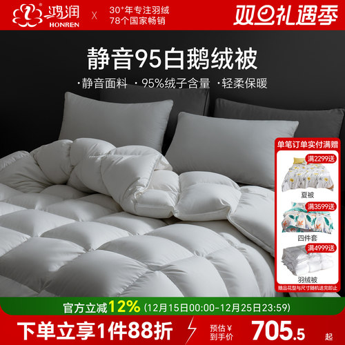 鸿润静音95白鹅绒被抗菌春秋冬被
