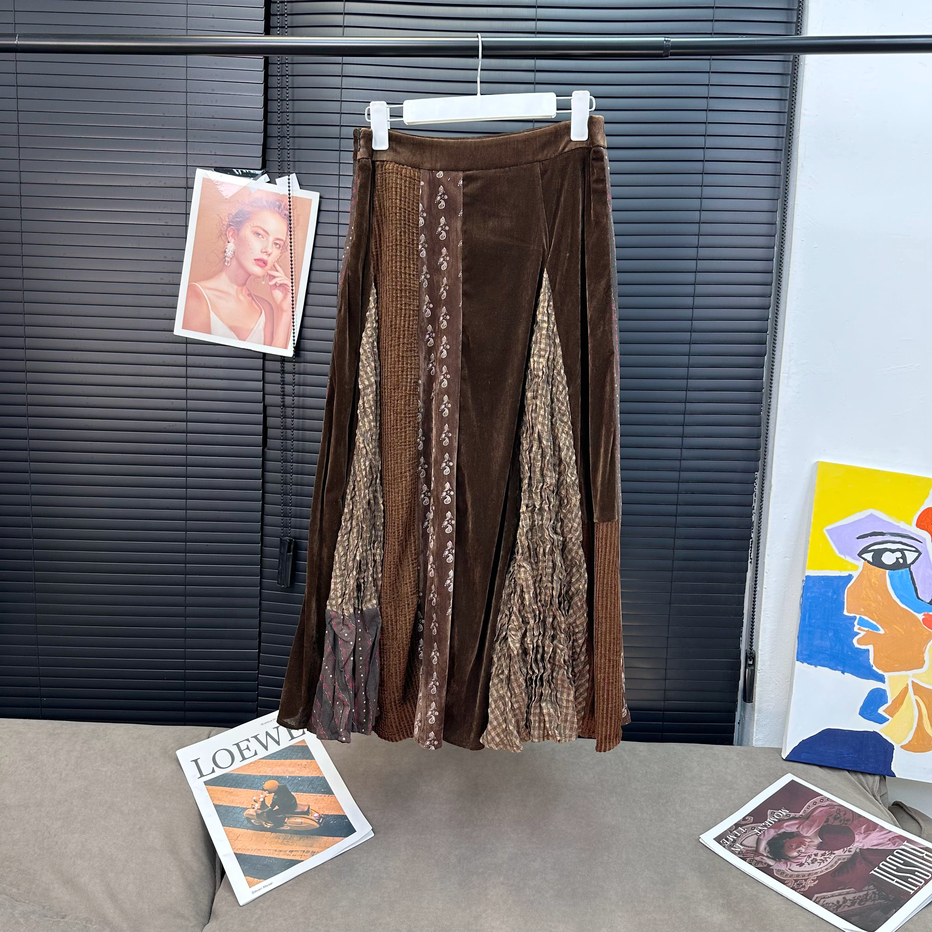 章章10/31枫糖布丁多料拼接重工大摆幅半身裙