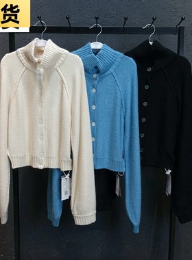 MONA◆11/11新款5-9羊毛黑灰蓝白色高领毛衣针织开衫女2021年秋冬