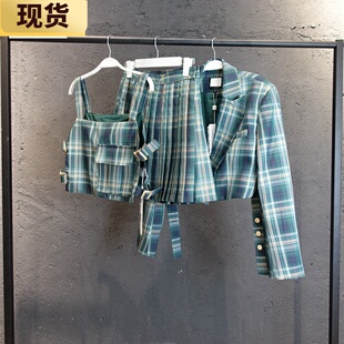 【现货】VC绿格子西装套装女2020年新款韩版气质时尚洋气两件套
