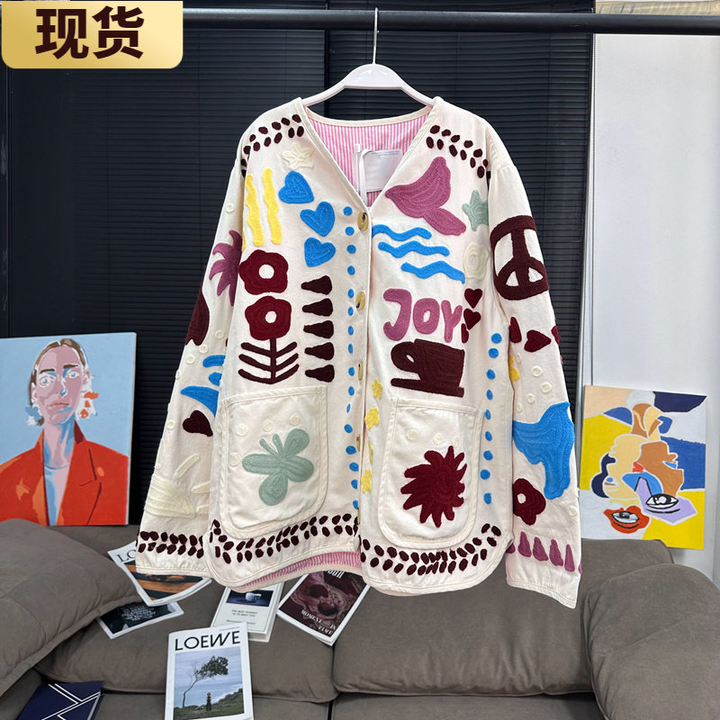 现货章章 重工立体毛线绣花外套上衣精致少女百搭贵贵