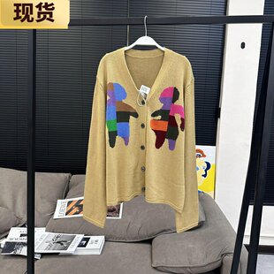 现货 MONA开衫毛衣女宽松慵懒风早秋薄款时尚复古百搭V领针织外套