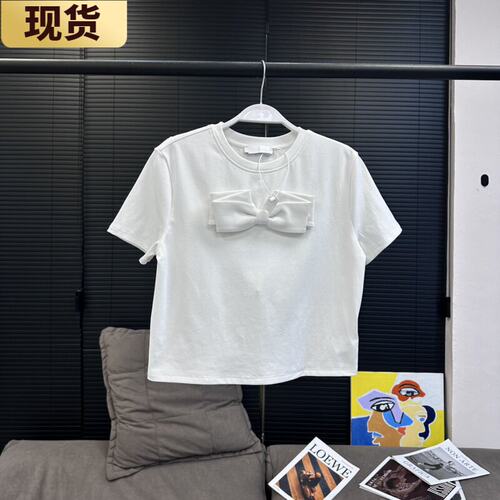 【现货】MS斩女软妹斜肩字母和手工翻糖蝴蝶结上衣夏日短袖