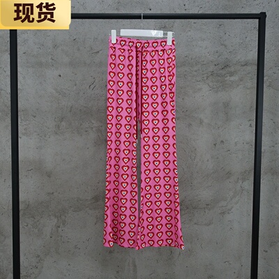 粉色喇叭裤直筒休闲长裤