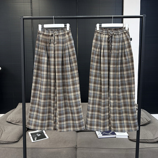 axb 诺丁山街角的晚秋 松弛格子休闲裤女松紧腰秋冬加绒长裤