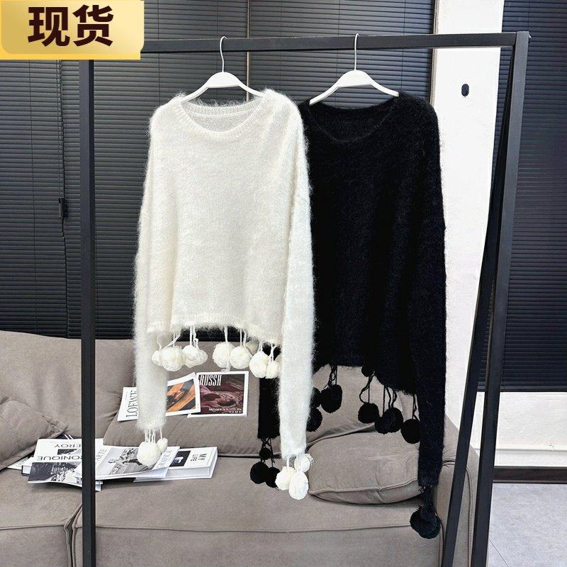 【现货】VC球球毛衣女宽松圆领减龄上衣马海毛毛针织衫