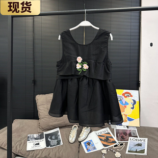 现货章章 多层次浪漫 法式复古毛线重工绣花天丝无袖上衣