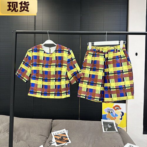 mona套装女2021新款复古格子短裤