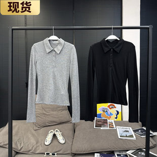 【现货】人鱼_office极简羊毛Polo针织T恤百搭显瘦长袖女打底衫