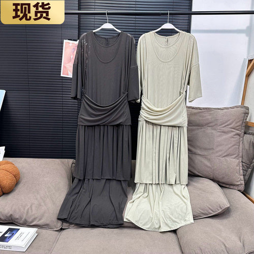 现货E*AIRE同款 同款叠穿假两件收腰显瘦气质法式连衣裙夏