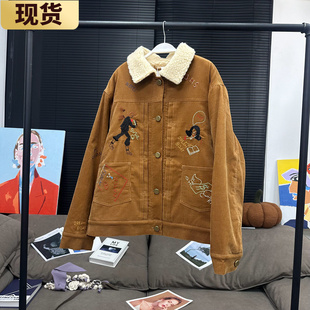 现货章章 焦糖引力重工毛呢刺绣羊羔绒上衣外套