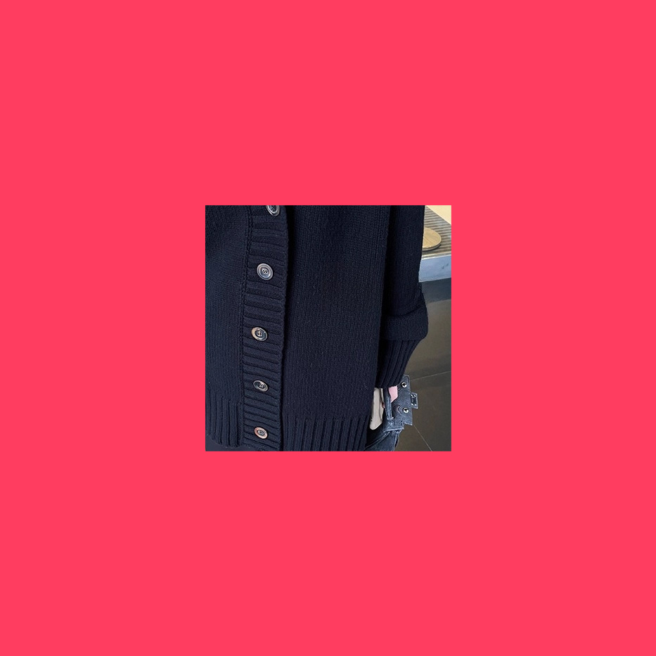 EW一件黑色毛衣 羊毛粗针织开衫V领慵懒毛衣外套