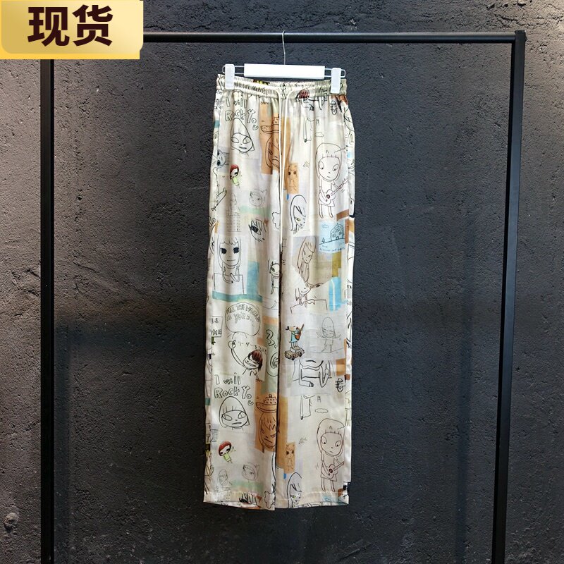 慵懒蒿级睡裤风卡通印花拖地裤
